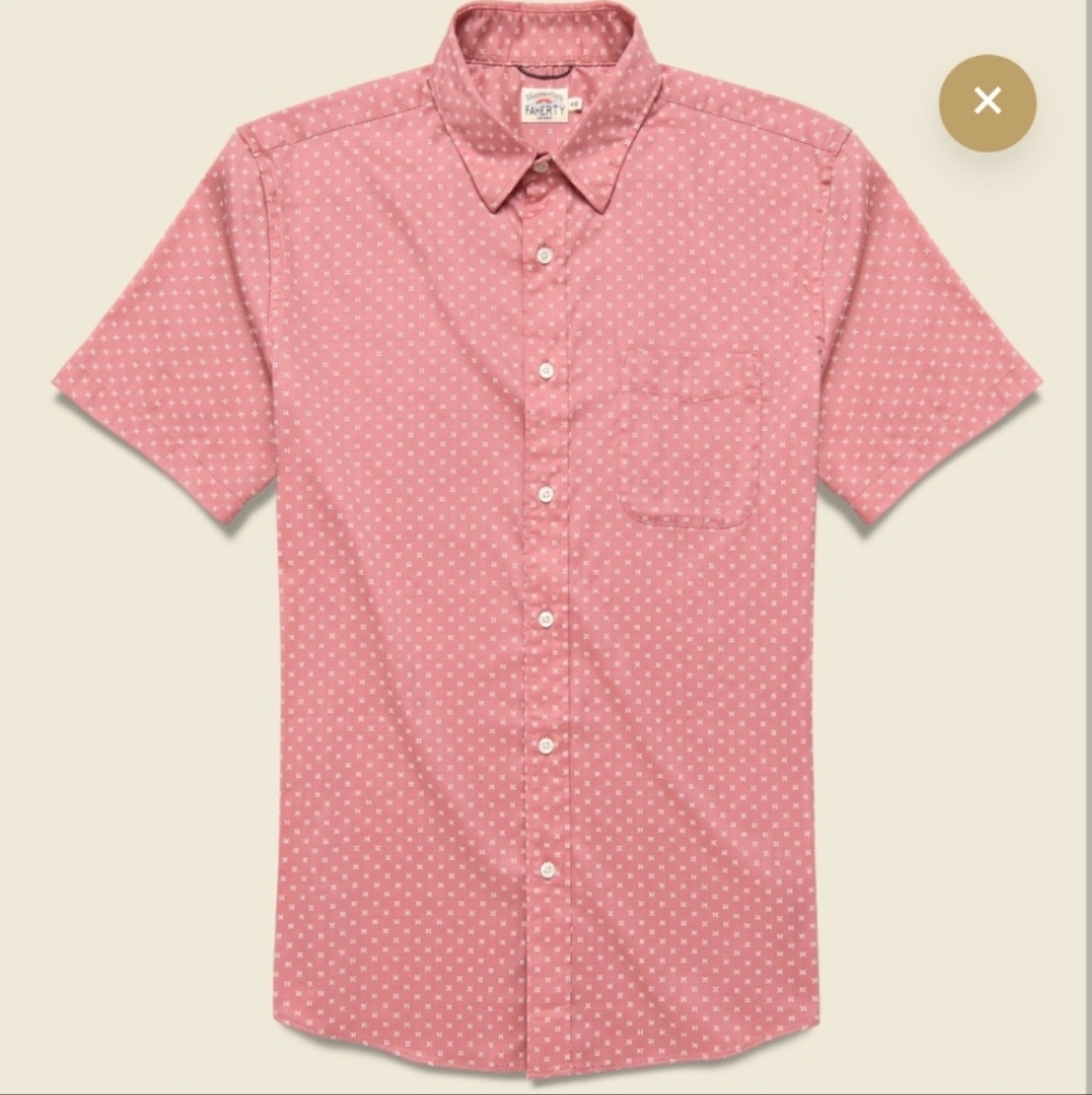 Faherty Movement Short Sleeve Shirt in Red Cream Radius Size XXL EUC